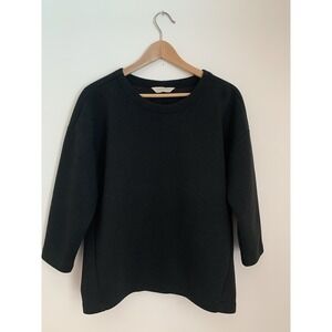 Everlane Scuba Top Boxy Pullover Sweatshirt 3/4 Sleeve Black Sz M Luxe Lounge